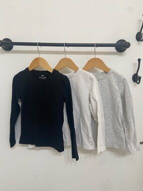 H&M Kids Girls Long-Sleeve Crew Neck Top - White, Gray & Black (3-Pack)
